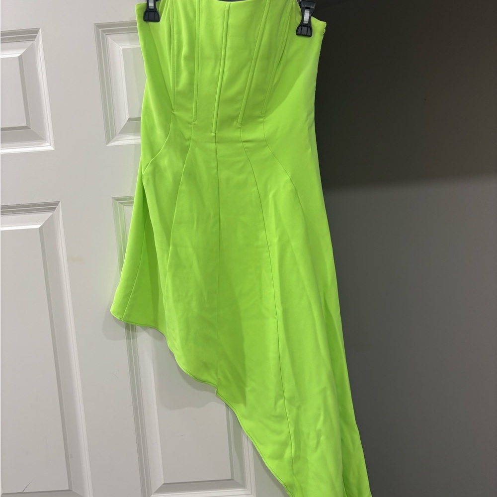 Amanda Uprichard Lime Green Strapless Asymmetrical Dress